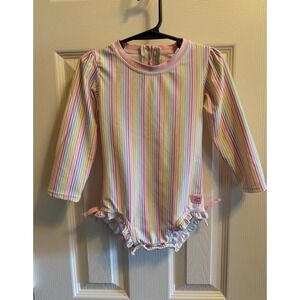 Ruffle Butts 3T Rainbow Striped Long Sleeve One Piece Rash Guard Swimsuit Swim